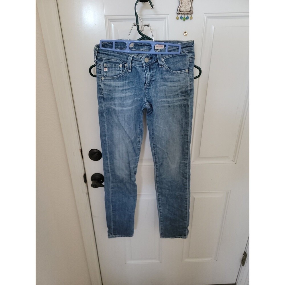 AG Adriano Godschmied The Stilt Crop Jeans Women's Size 24 Blue Low Rise Raw Hem